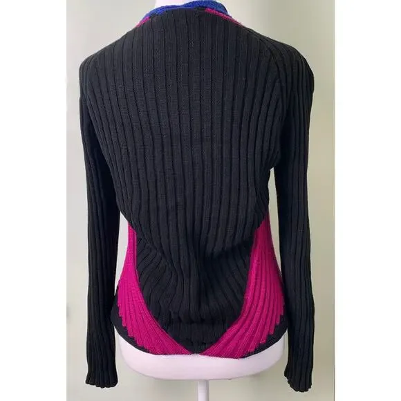 Alberto Makali Color Block Asymmetrical Wrap Sweater Cobalt Blue Black Magenta L - Picture 3 of 8
